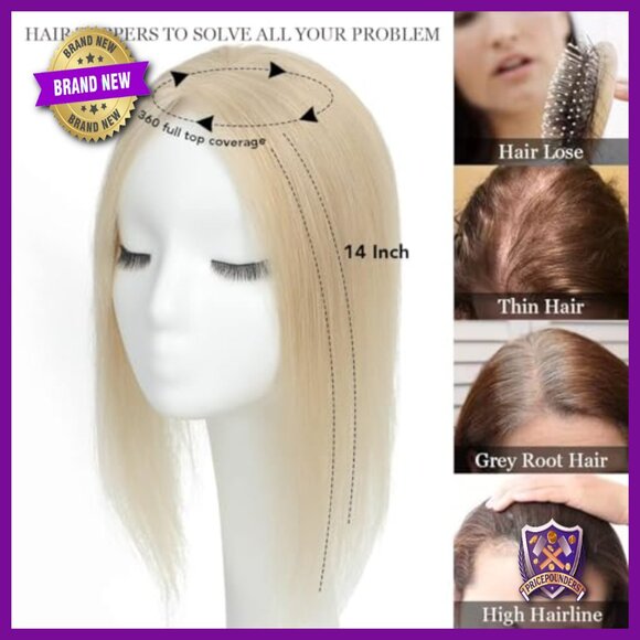 14 Inch Real Human Hair Topper No Bangs Lace Base Thinning Hair main image 7